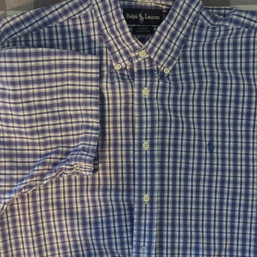Ralph Lauren Men's  Short Sleeve Checkered Blue Shirt